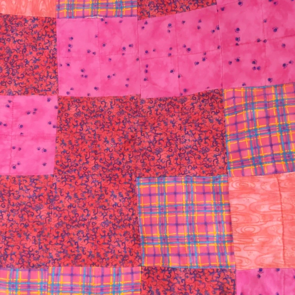 Patchwork Bright Fuscia Pink Orange Quilt 34x45
